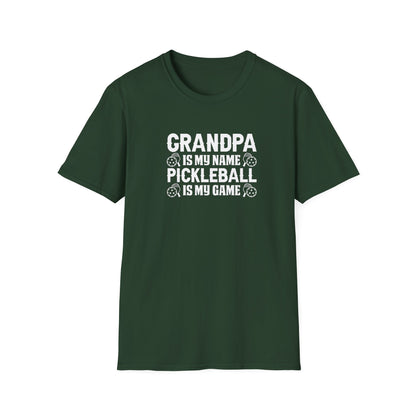 Men's Pickleball T-shirt - Grandpa Is My Name Pickleball Is My Game Green