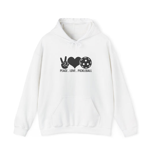 Men's Stylish Pickleball Hoodie - Peace, Love, Pickleball White