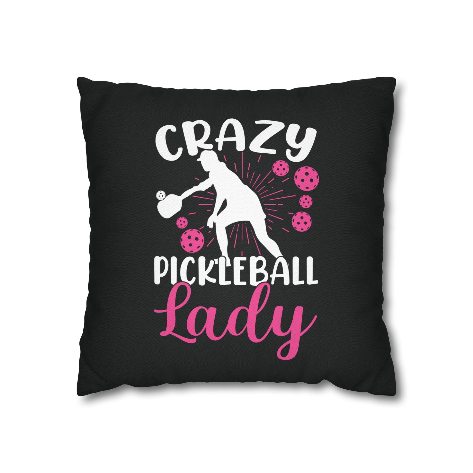Pickleball Quirky Pillowcase - Crazy Pickleball Lady Black