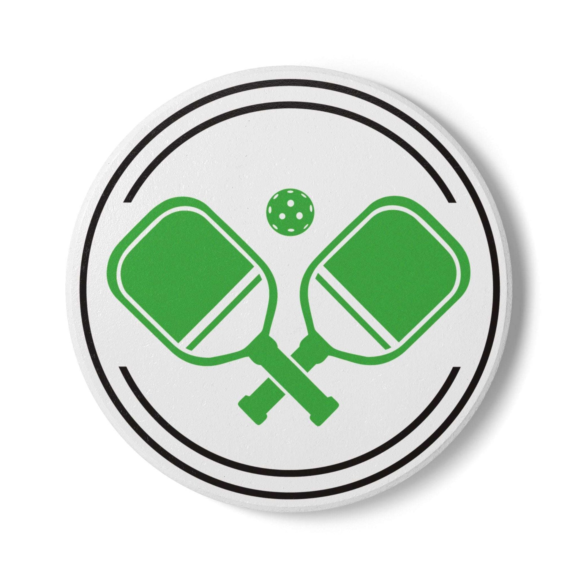 Pickleball Unique Ceramic Coaster - Double Paddle Logo Round