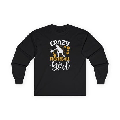 Women's Comfy Pickleball Long Sleeves top - Crazy Pickleball Girl Black