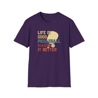 Men's Cool Pickleball T-shirt - Life Is Good Pickleball Make It Better Purple