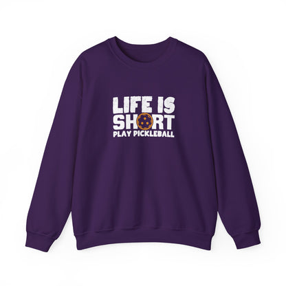 Men's Comfy Pickleball Sweatshirt - Life Is Short Play Pickleball Purple