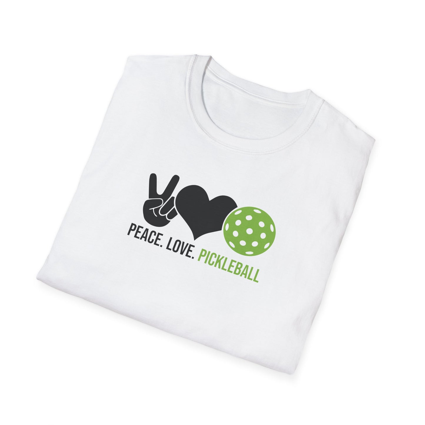 Women's Cheerful Pickleball T-shirt - Peace, Love, Pickleball