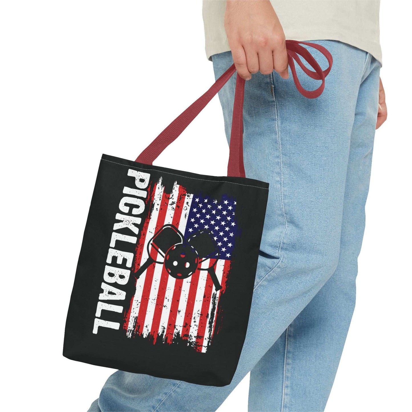 Pickleball Durable Tote Bag - Pickleball with American Flag