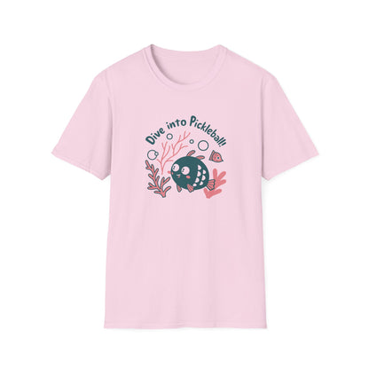 Women's Witty Pickleball T-shirt - Dive into Pickleball Pink