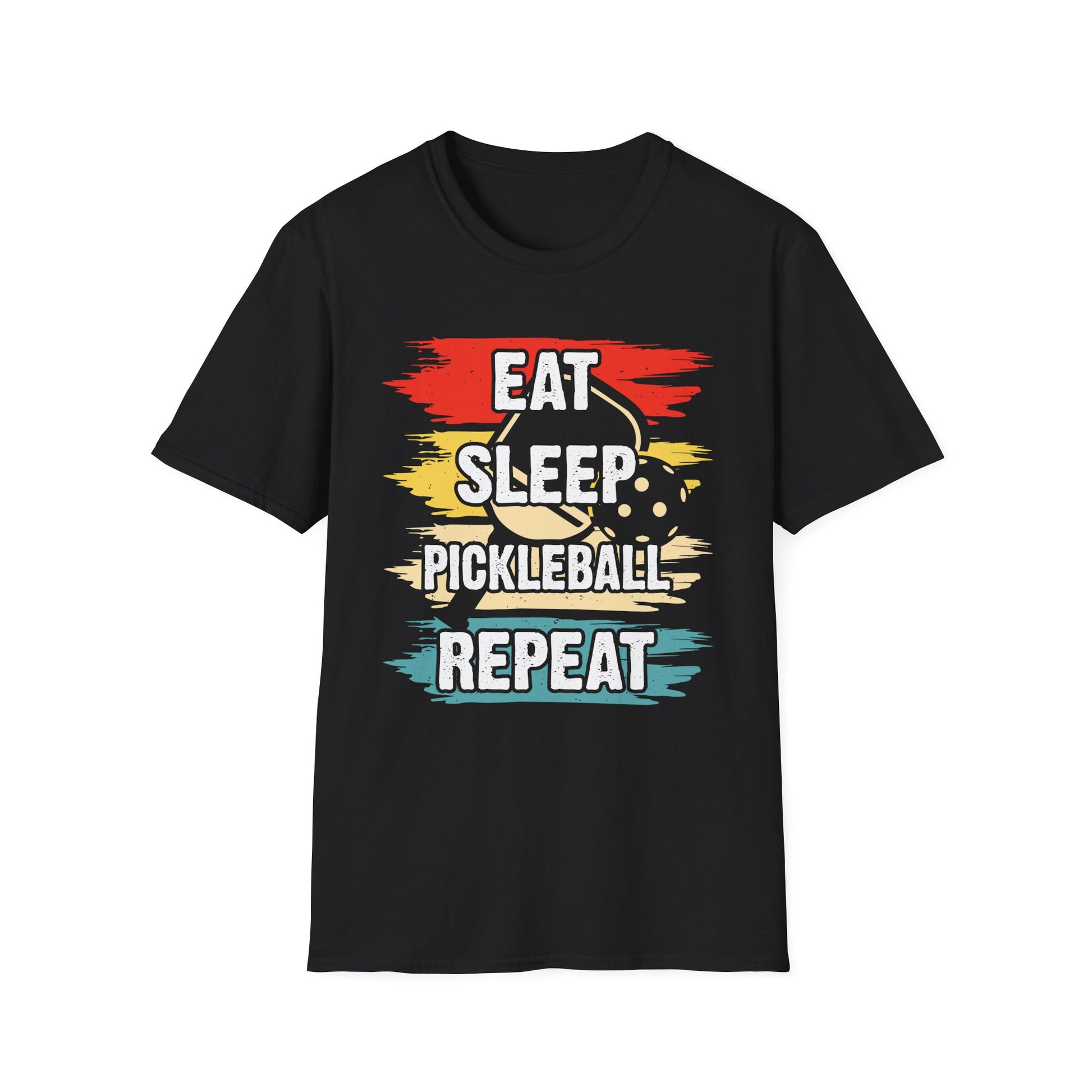 Men's Vibrant Pickleball T-shirt - Eat Sleep Pickleball Repeat Retro Black