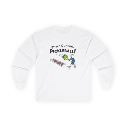 Men's Fun Pickleball Long Sleeves top - Strike Out with Pickleball White