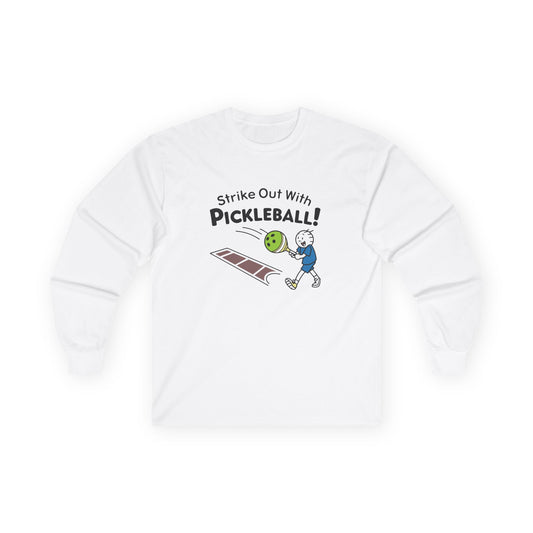 Men's Fun Pickleball Long Sleeves top - Strike Out with Pickleball White
