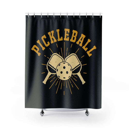 Pickleball Durable Shower Curtain - Pickleball Retro Black