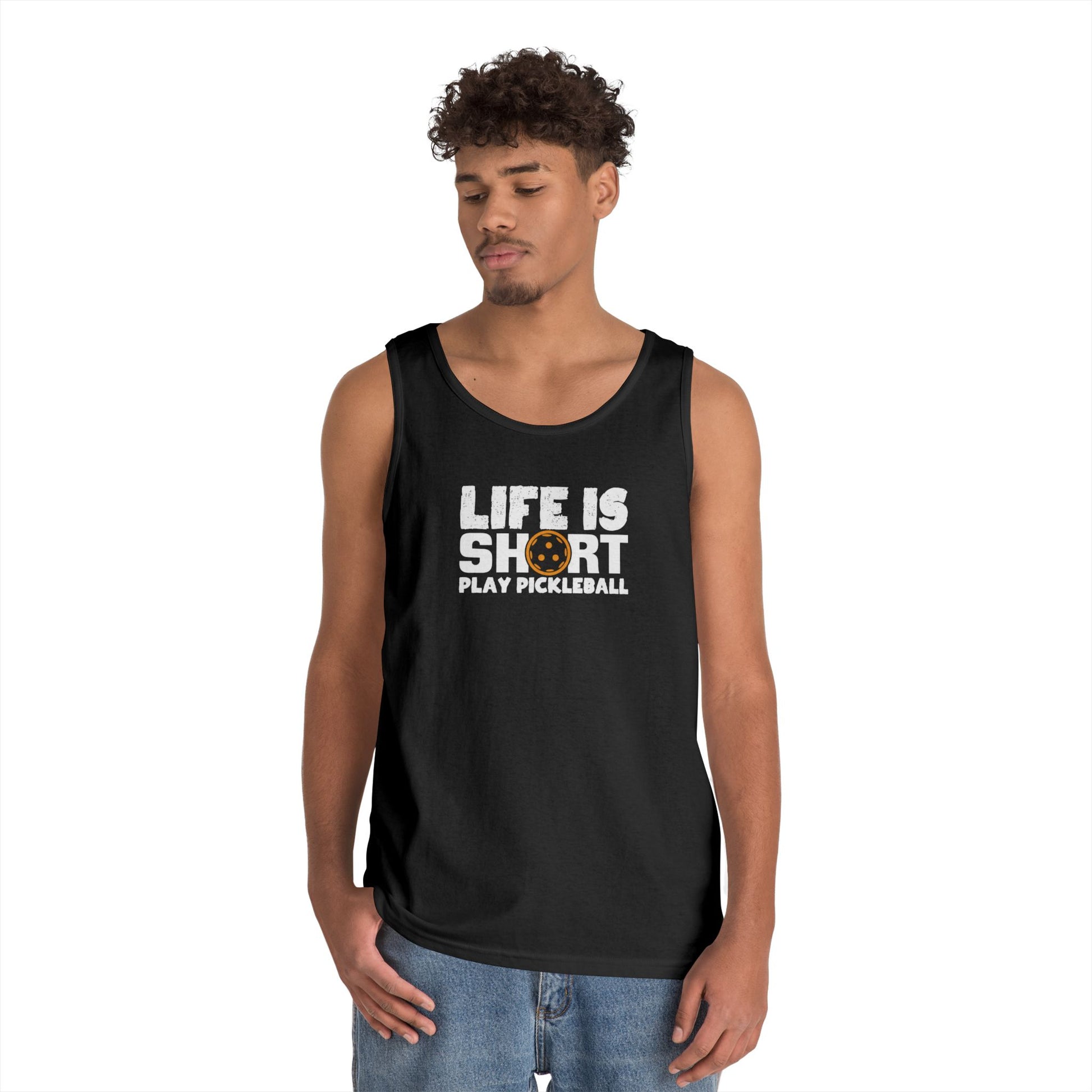 Men's Eye-Catching Pickleball Tank Top - Life Is Short Play Pickleball