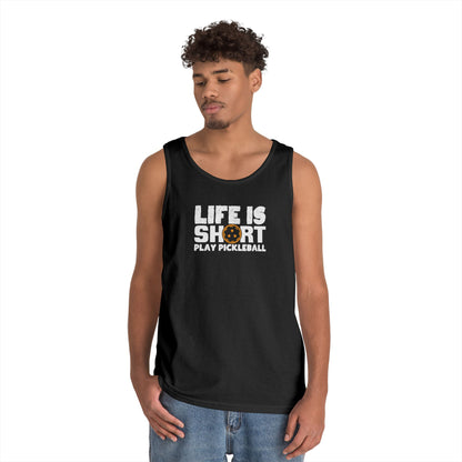 Men's Eye-Catching Pickleball Tank Top - Life Is Short Play Pickleball