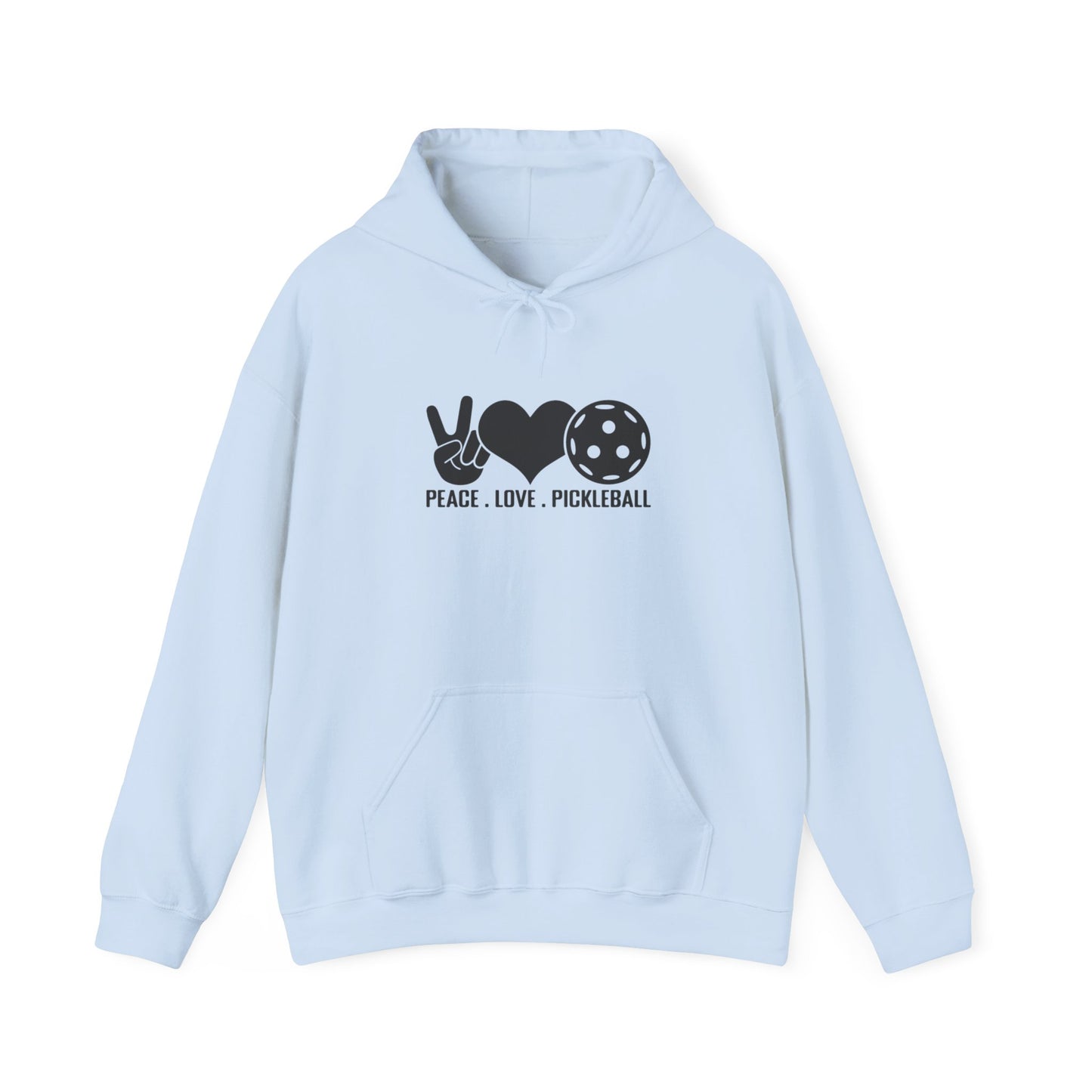 Women's Comfy Pickleball Hoodie - Peace, Love, Pickleball Blue