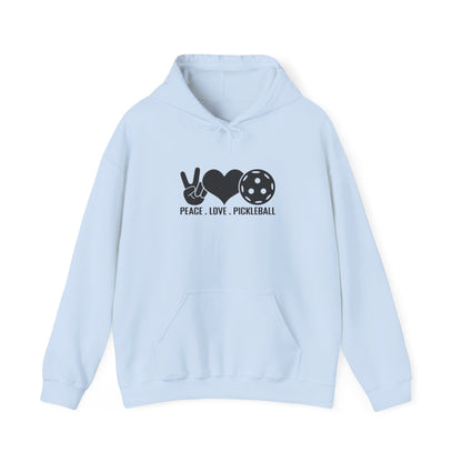 Women's Comfy Pickleball Hoodie - Peace, Love, Pickleball Blue
