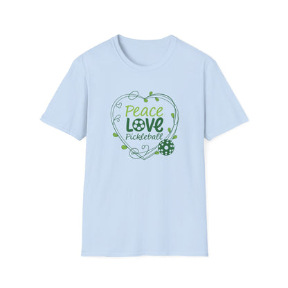 Women's Stylish Pickleball T-shirt - Peace Love Pickleball Blue