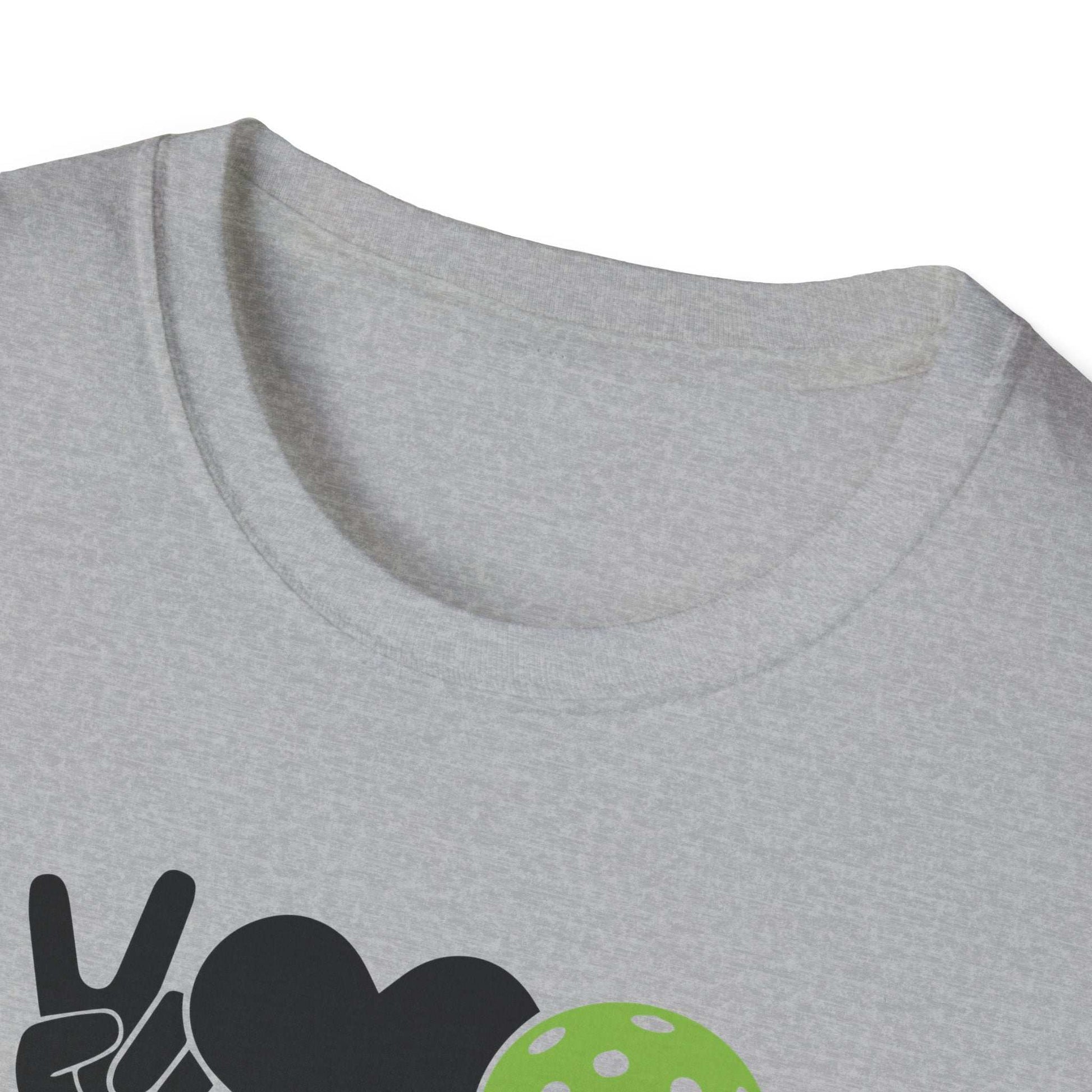 Women's Cheerful Pickleball T-shirt - Peace, Love, Pickleball