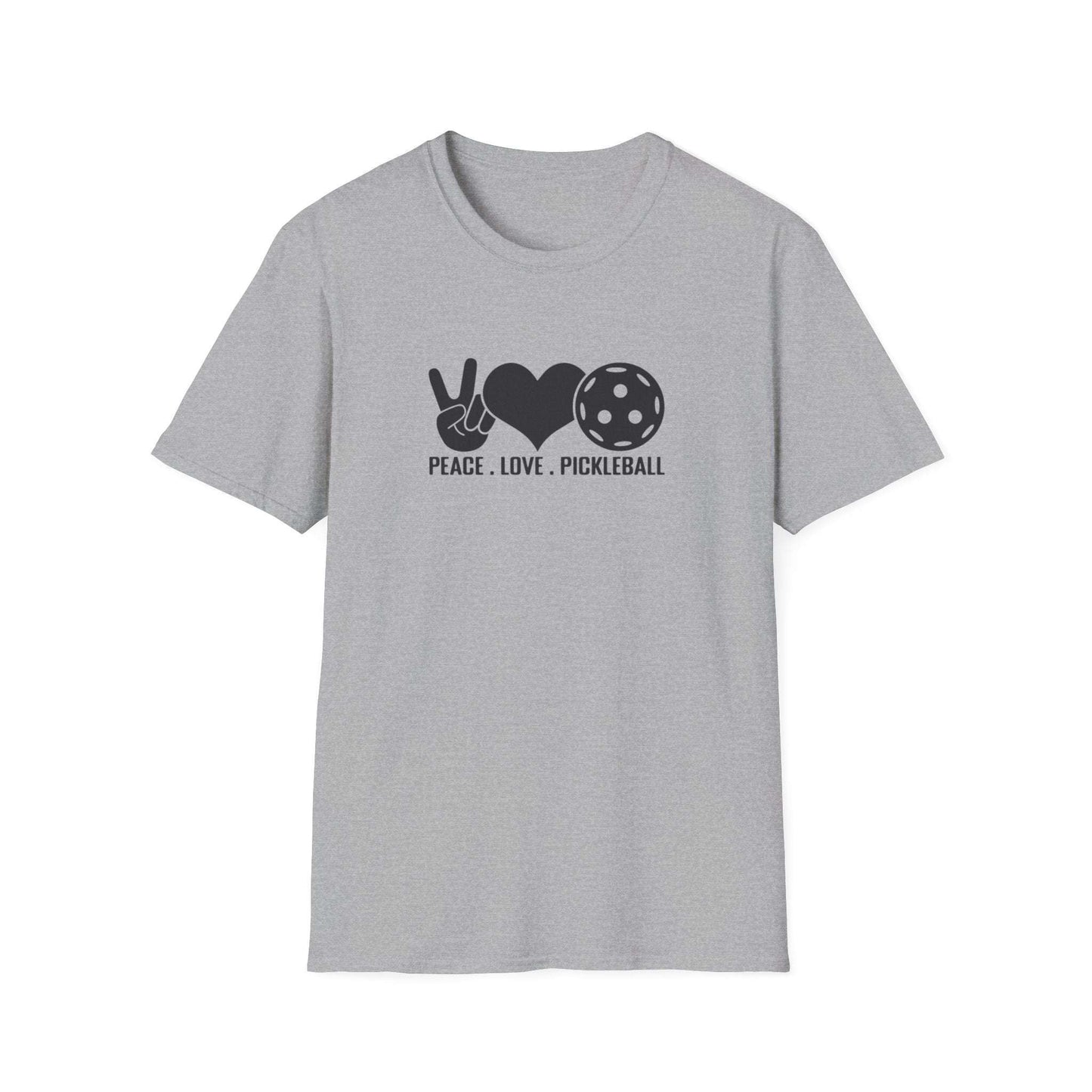 Women's Stylish Pickleball T-shirt - Peace, Love, Pickleball Gray