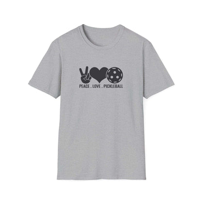 Women's Stylish Pickleball T-shirt - Peace, Love, Pickleball Gray