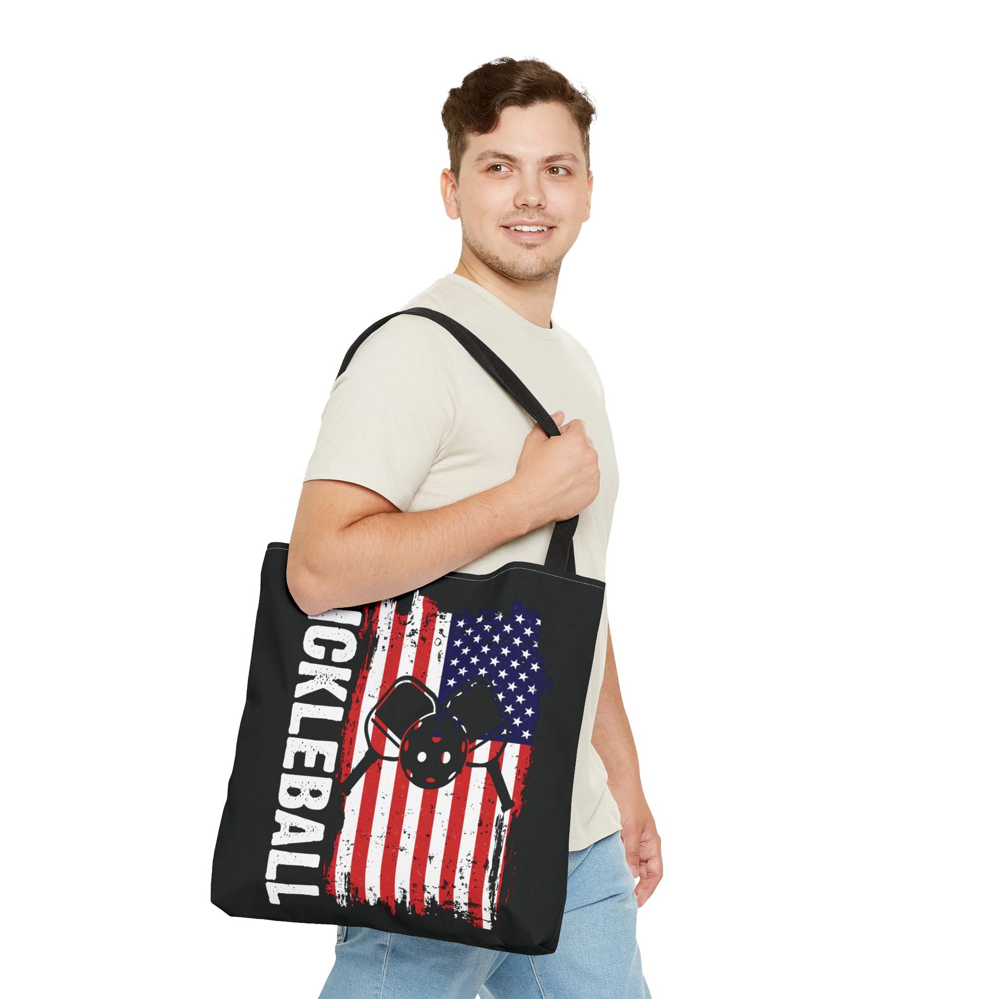Pickleball Durable Tote Bag - Pickleball with American Flag