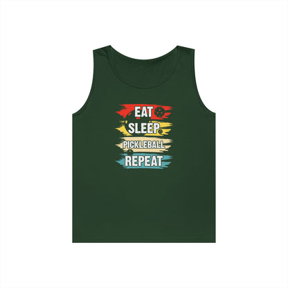 Men's Cool Pickleball Tank Top - Eat Sleep Pickleball Repeat Retro Green