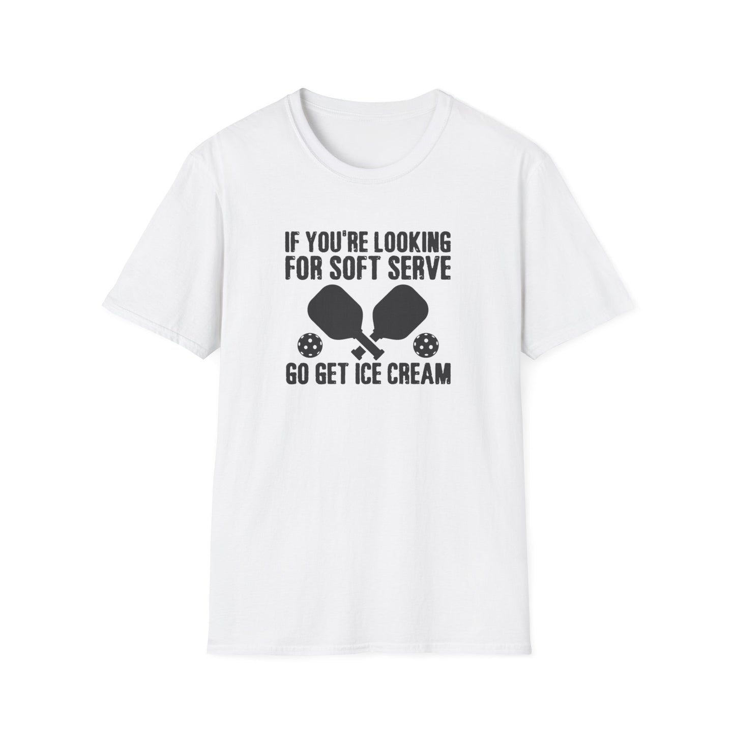 Men's Witty Pickleball T-shirt - Looking for Soft Serve? Get Ice Cream White