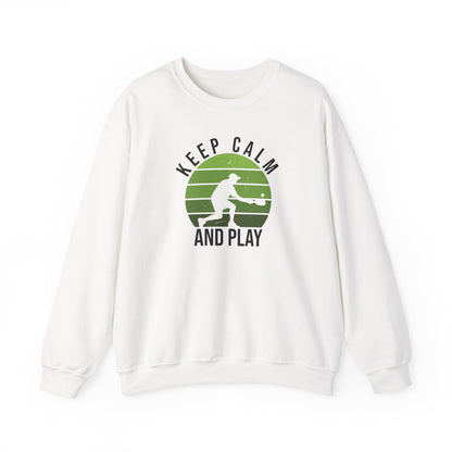 Men's Durable Pickleball Sweatshirt - Keep Calm and Play White