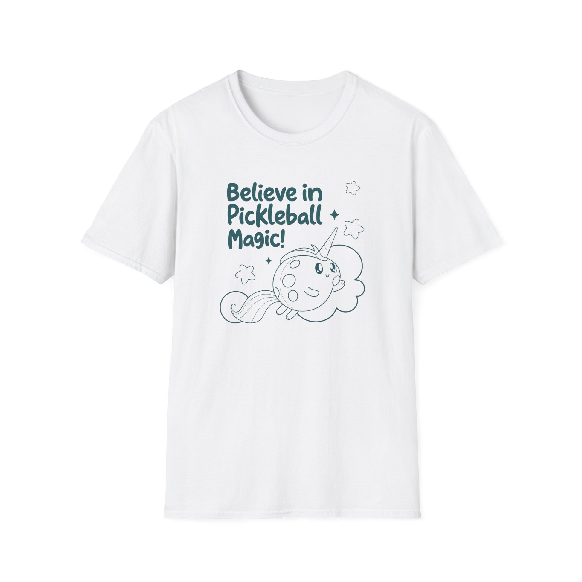 Women's Comfy Pickleball T-shirt - Believe in pickleball Magic White