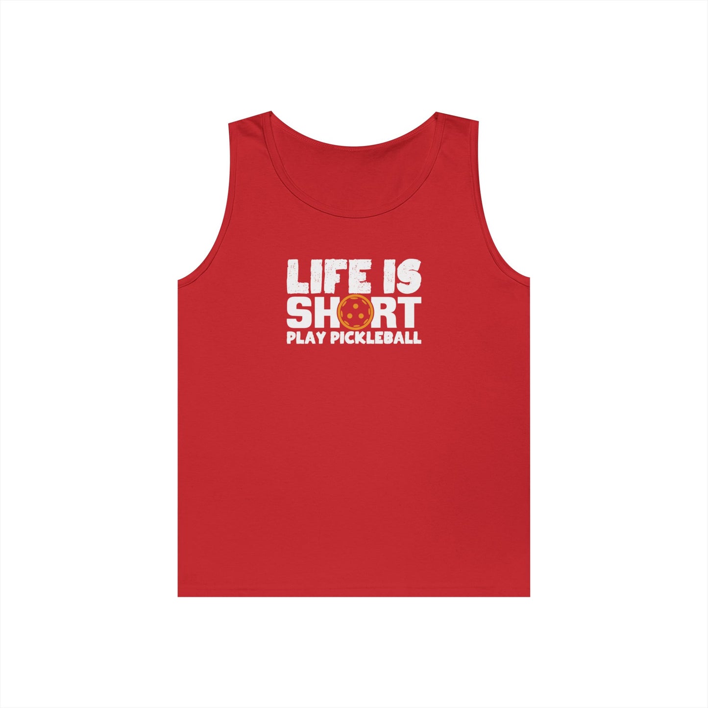 Men's Eye-Catching Pickleball Tank Top - Life Is Short Play Pickleball Red