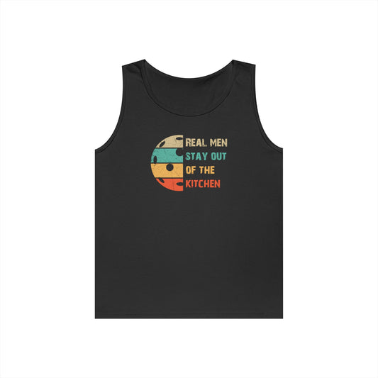 Men's Pickleball Tank Top - Real Men Stay Out of the Kitchen Retro Black