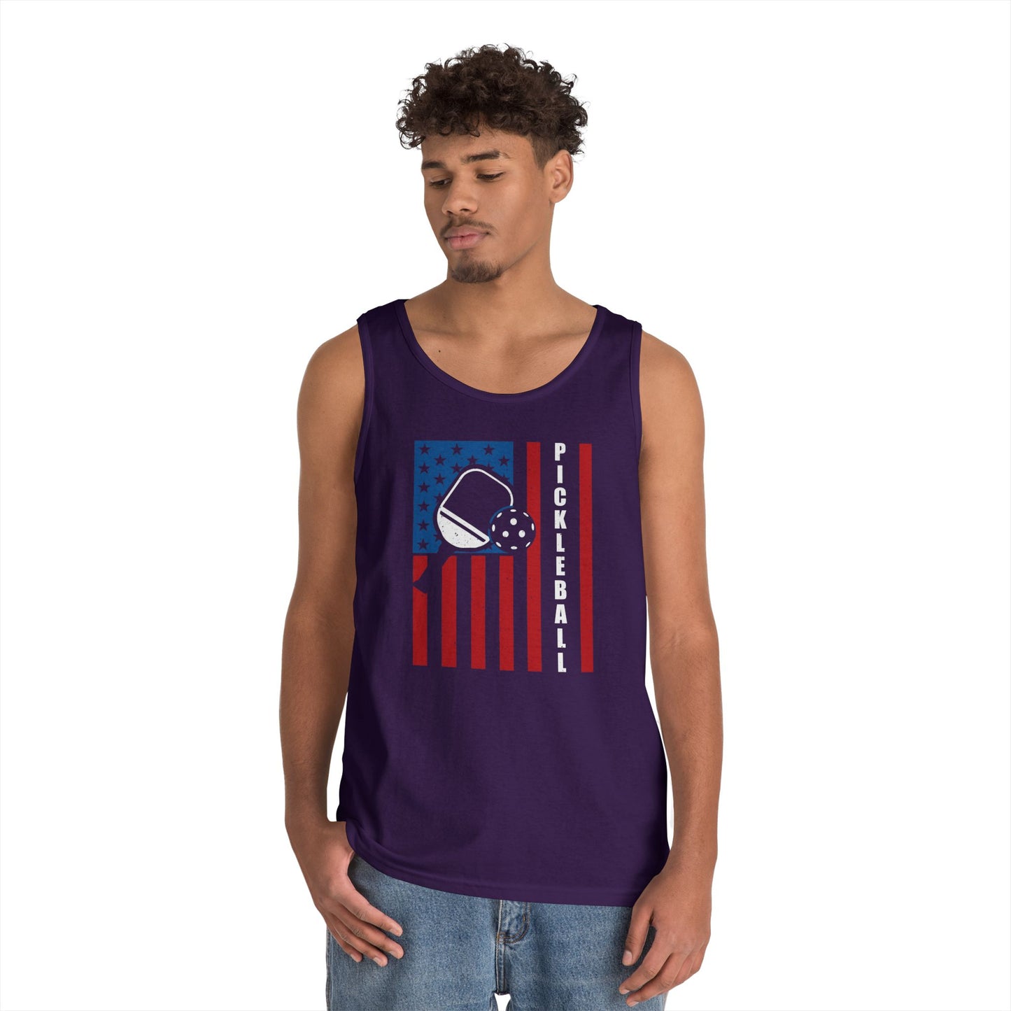 Men's Vibrant Pickleball Tank Top - Pickleball with American Flag