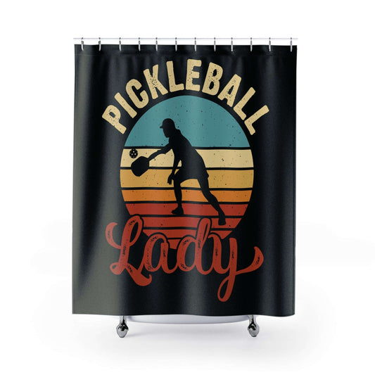 Pickleball Cool Shower Curtain - Pickleball Lady Black