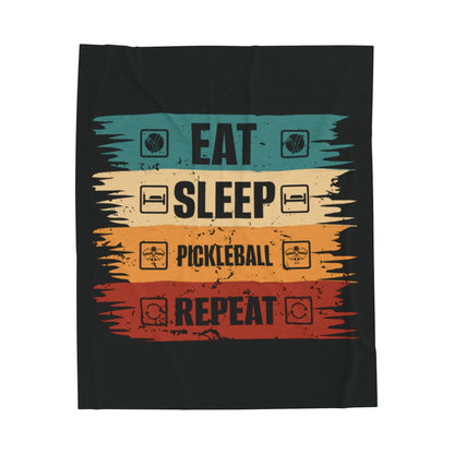 Pickleball Stylish Blanket - Eat Sleep Pickleball Repeat Retro Black