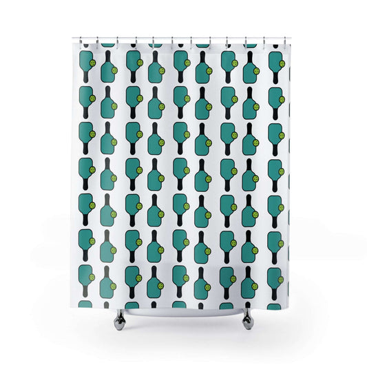 Pickleball Fun Shower Curtain - Paddle and Ball White