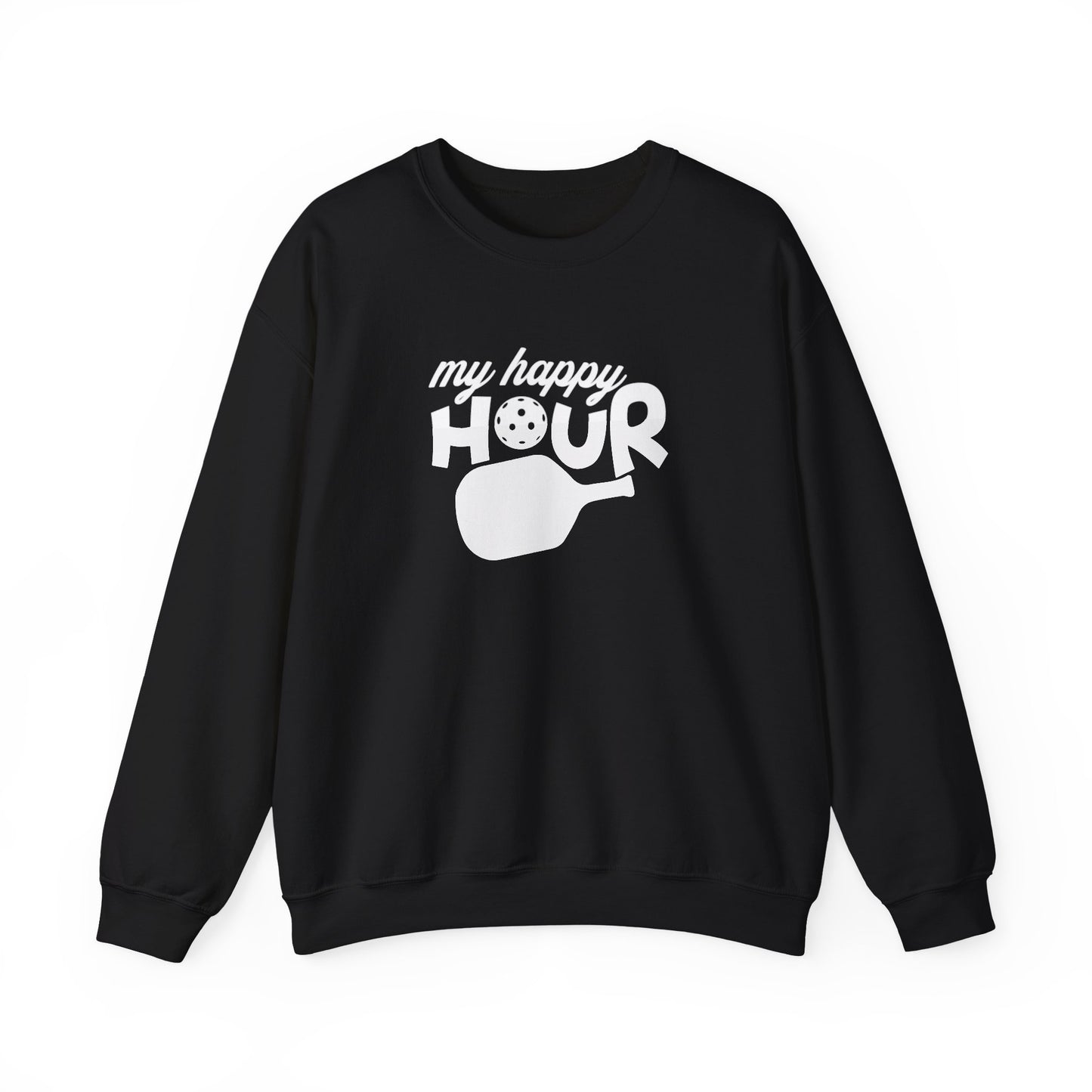 Women's Lightweight Pickleball Sweatshirt - My Happy Hour Black