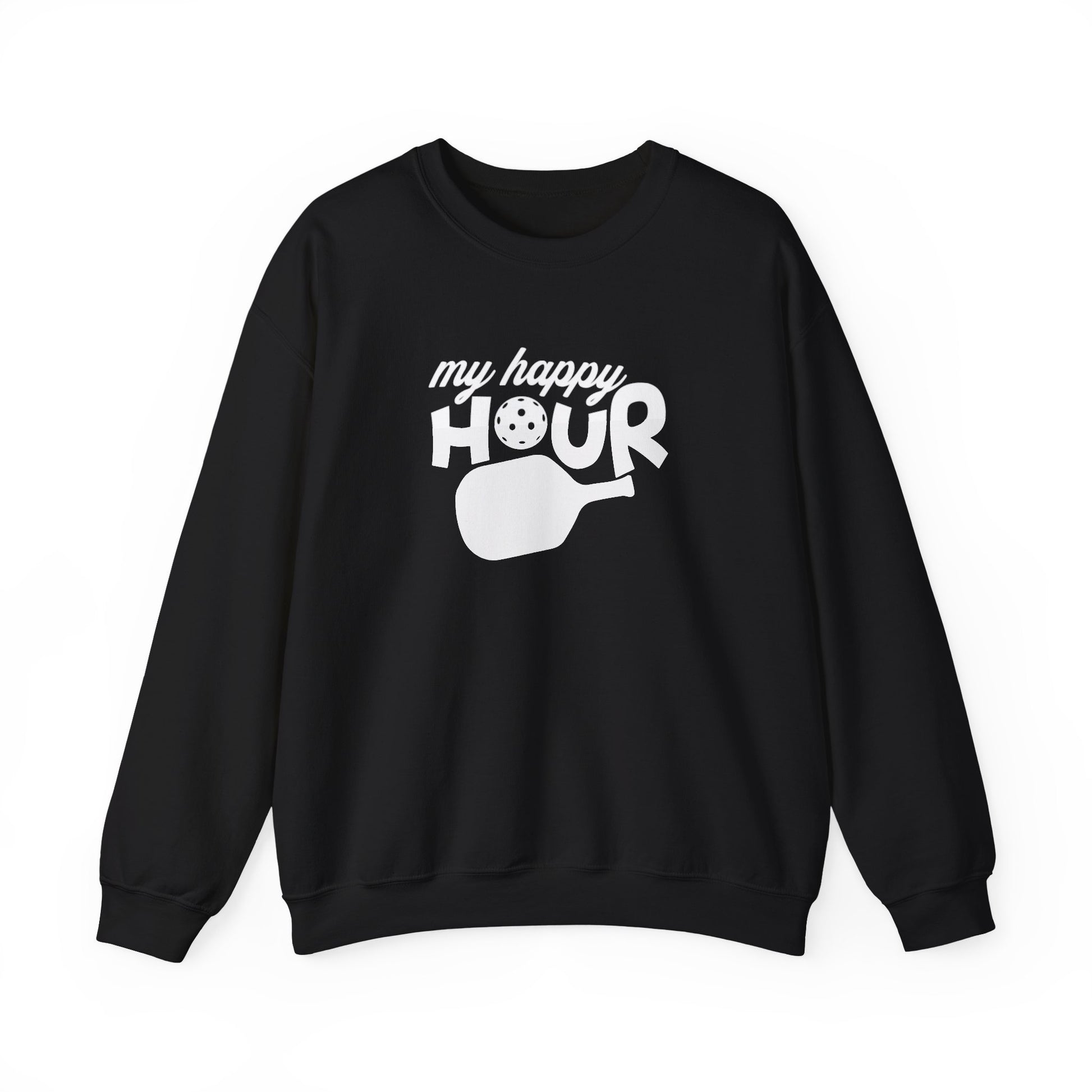 Women's Lightweight Pickleball Sweatshirt - My Happy Hour Black
