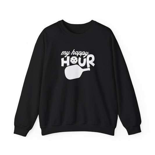 Women's Lightweight Pickleball Sweatshirt - My Happy Hour Black