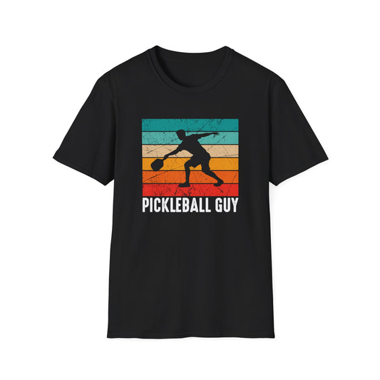 Men's Eye-Catching Pickleball T-shirt - Pickleball Guy Retro Black