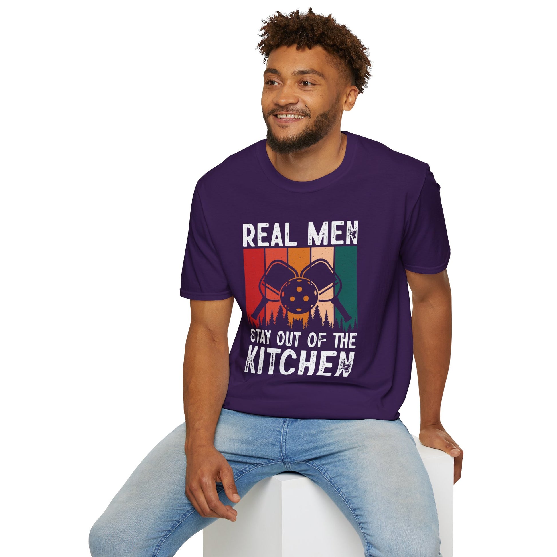 Men's Pickleball T-shirt - Real Men Stay Out of the Kitchen Retro