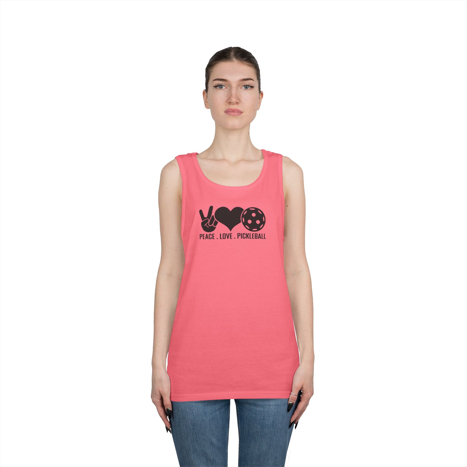 Women's Stylish Pickleball Tank Top - Peace, Love, Pickleball