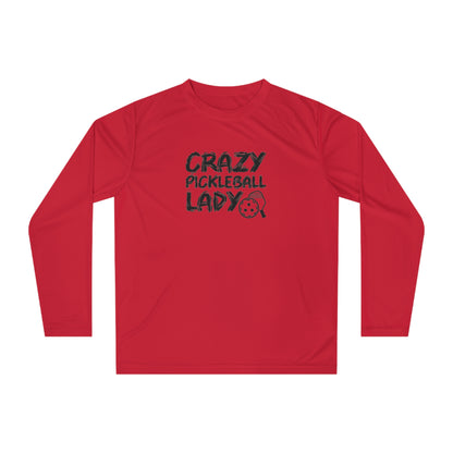 Women's Durable Pickleball Long Sleeves top - Crazy Pickleball Lady Red