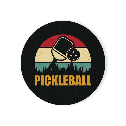 Pickleball Cool Cork Coaster - Pickleball Retro Black