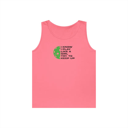 Women's Durable Pickleball Tank Top - Play Like a Girl Try to Keep Up Pink