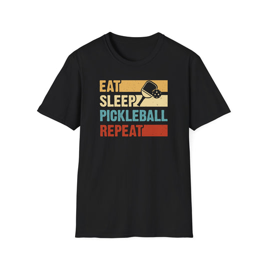 Women's Funny Pickleball T-Shirt - Eat Sleep Pickleball Repeat Retro Black