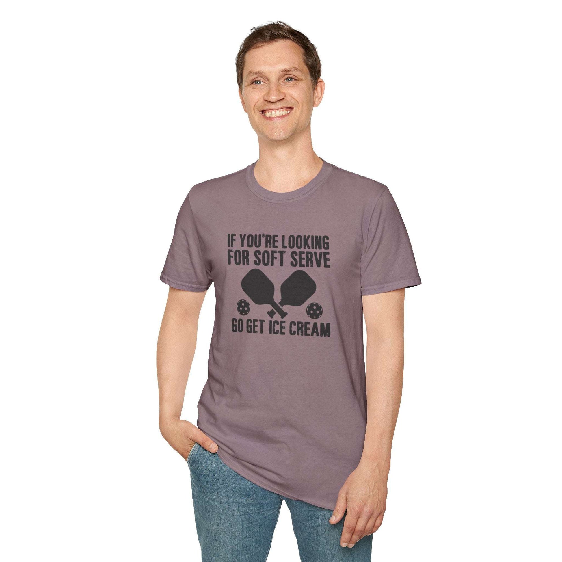 Men's Witty Pickleball T-shirt - Looking for Soft Serve? Get Ice Cream