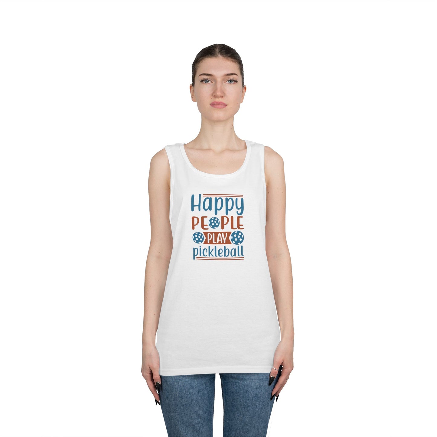 Women's Cheerful Pickleball Tank Top - Happy People Play Pickleball