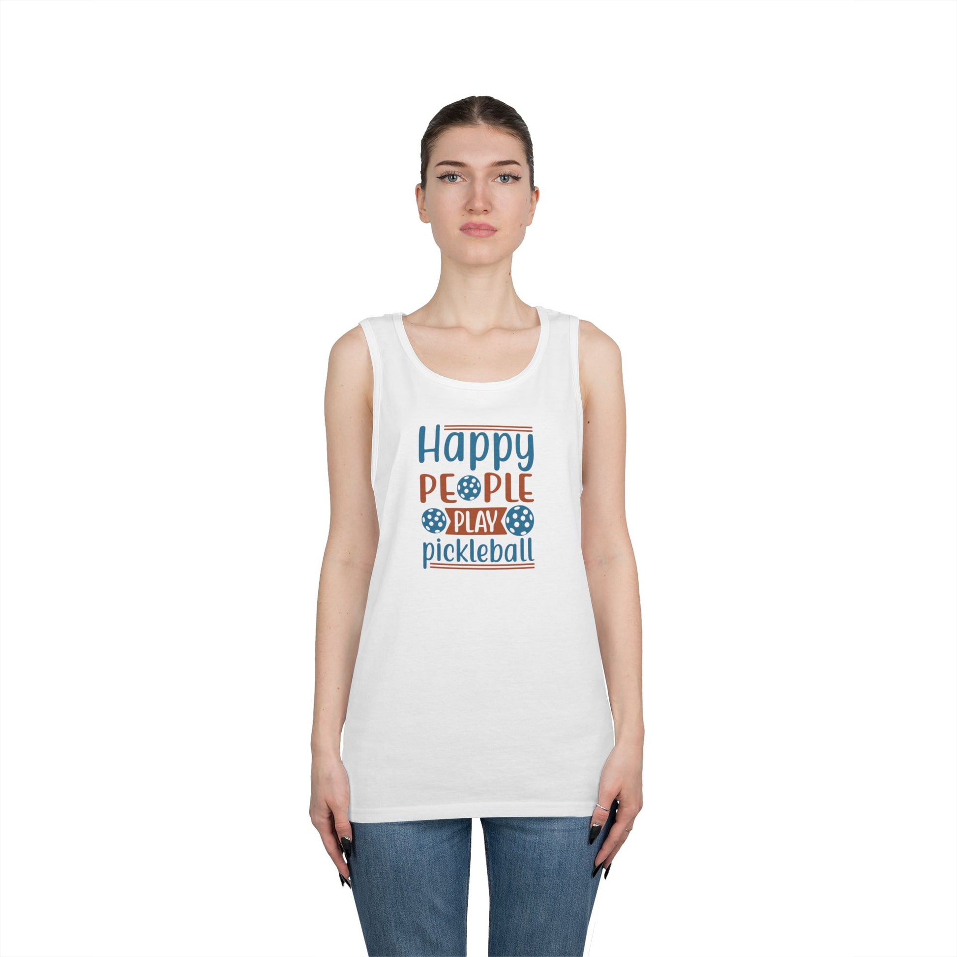 Women's Cheerful Pickleball Tank Top - Happy People Play Pickleball