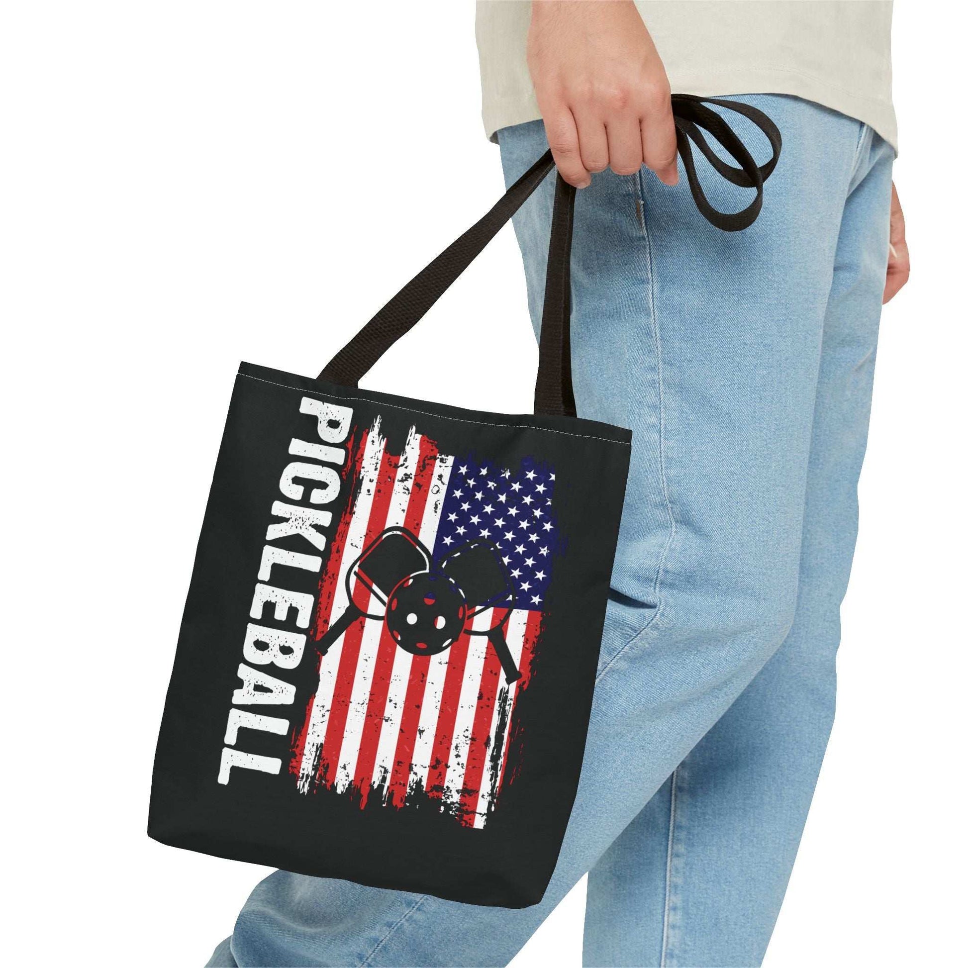 Pickleball Durable Tote Bag - Pickleball with American Flag