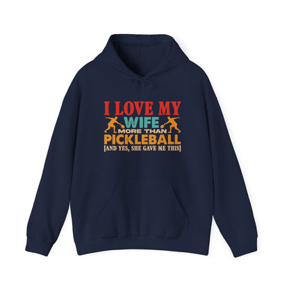 Men's Funny Pickleball Hoodie - I Love My Wife More Than Pickleball Navy