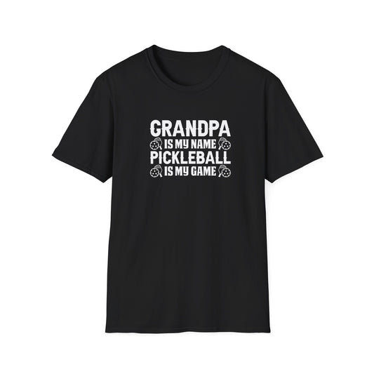 Men's Pickleball T-shirt - Grandpa Is My Name Pickleball Is My Game Black
