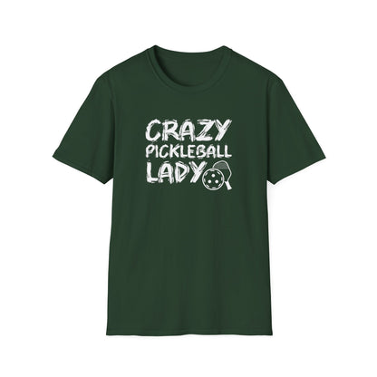 Women's Unique Pickleball T-shirt - Crazy Pickleball Lady Green